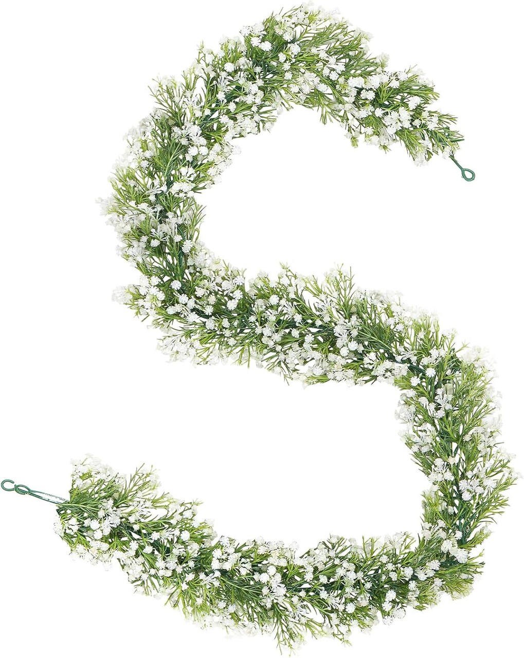 2 Pcs Babys Breath Artificial Flowers Vines, 5.9 FT Faux White Hanging Baby Breath Garland, Real Touch Fake Babys Breath Gypsophila for Wedding Party Backdrop Wall Home Decor